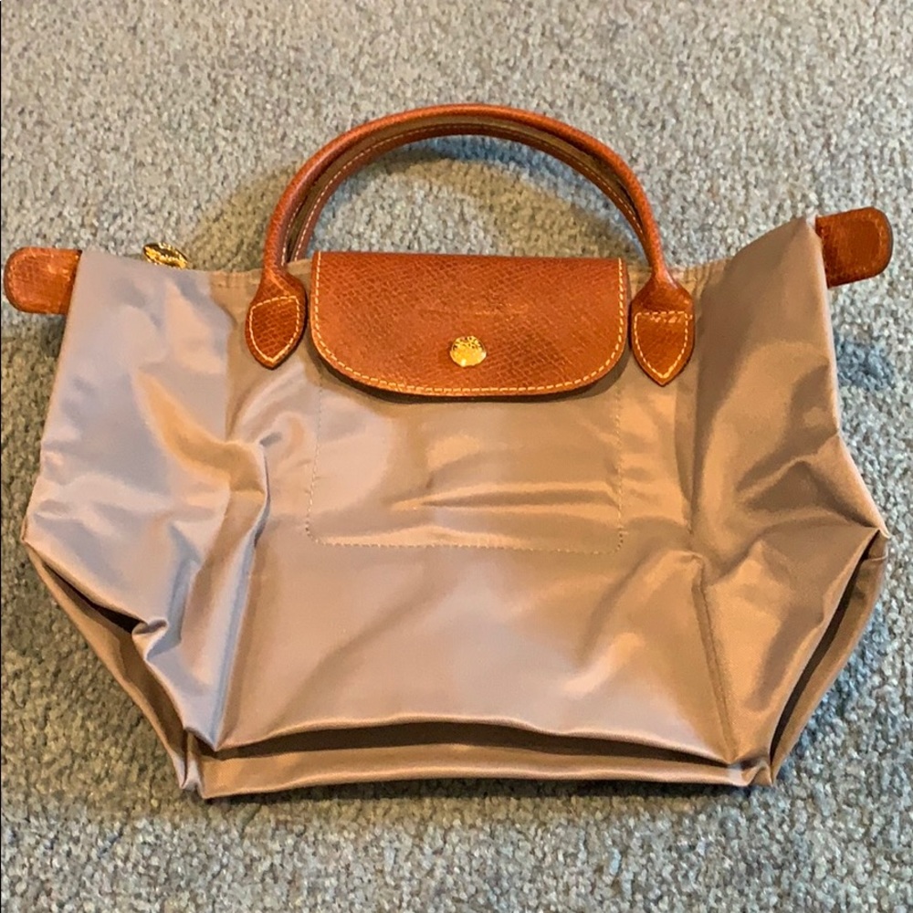 new Longchamp Pilage gray nylon handheld tote